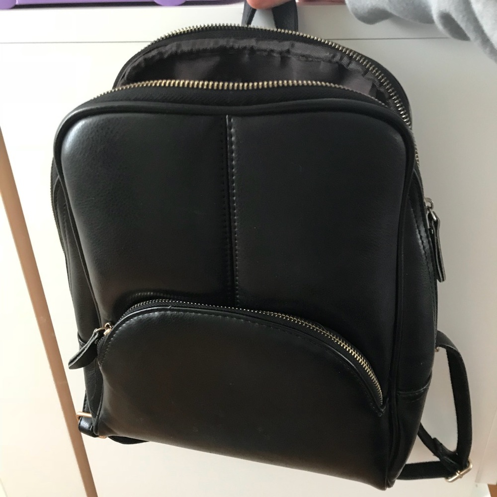 Black Faux Leather Backpack